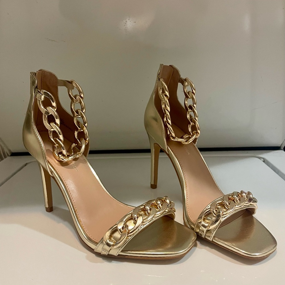 Gold Chain-Embellished Stiletto Heels